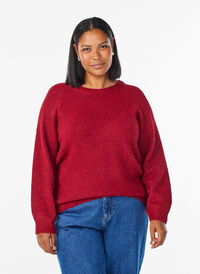 Strikkebluse med raglanermer, Rød Strikkebluse med raglanermer, Rød, Model