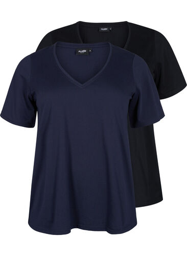 FLASH - T-skjorter med V-hals, 2 stk., Navy Blazer/Black, Packshot image number 0