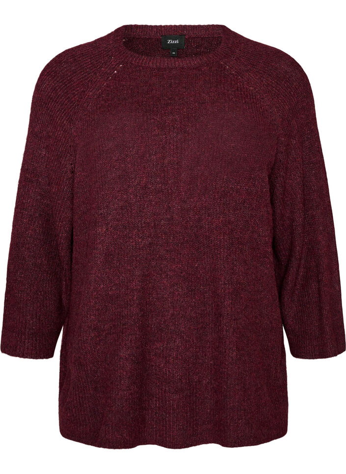 Ribbestrikket genser med 3/4-ermer, R&oslash;d, Packshot image number 0