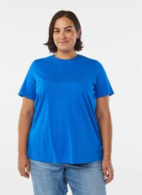 Basic T-skjorte i bomull med rund hals, Blå Basic T-skjorte i bomull med rund hals, Blå, Model