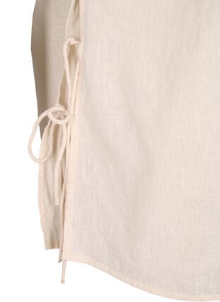 Kortermet bluse i bomullsblanding med lin og blondedetaljer, Sandshell, Packshot image number 3