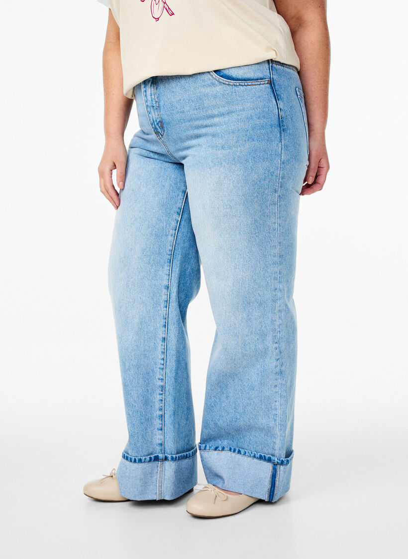 Jeans med vide ben og oppbrett, L.B.Denim, Model