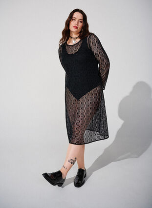 Zizzi Heklet kjole med lange ermer, Black, Image image number 0