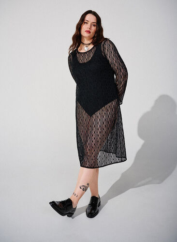 Zizzi Heklet kjole med lange ermer, Black, Image image number 0