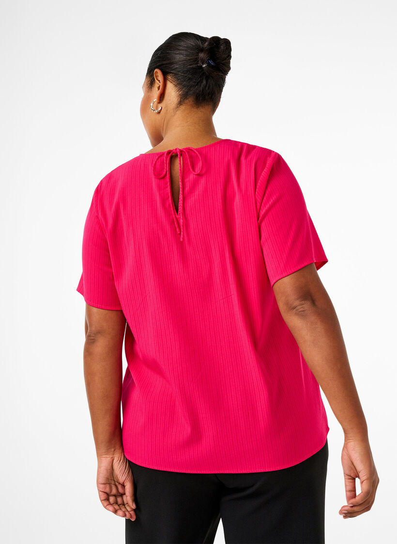 Kortermet bluse i viskose med knytebånd, Bright Rose, Model image number 1