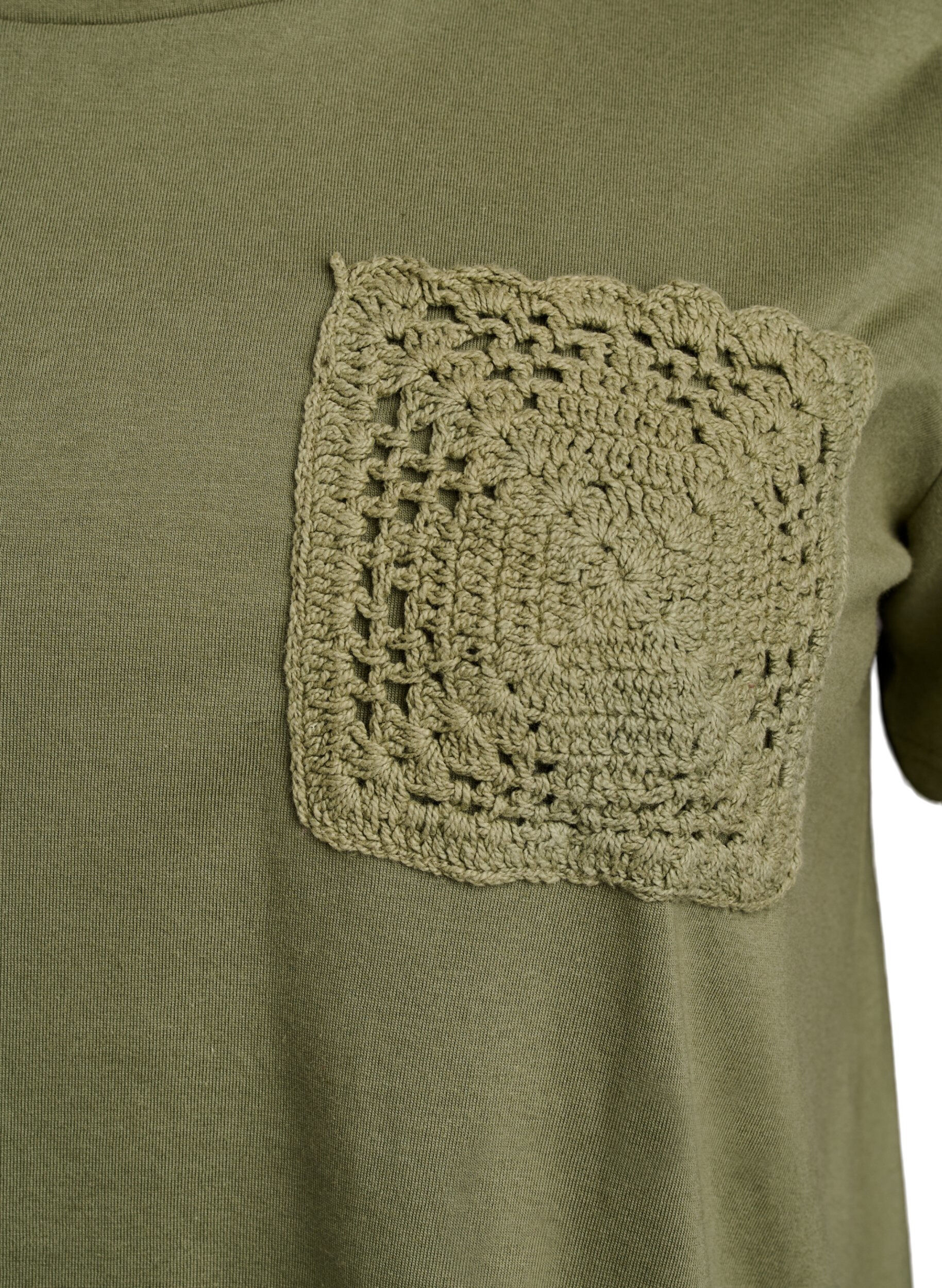 Zizzi T-skjorte i organisk bomull med brystlomme, Gr&oslash;nn, Packshot image number 2