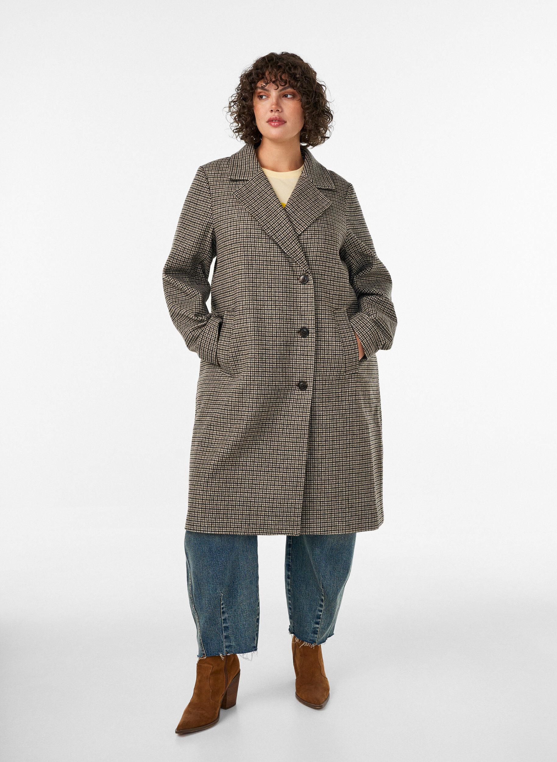 ZizziMellomlang rutete k&aring;pe, Brun, Model image number 3