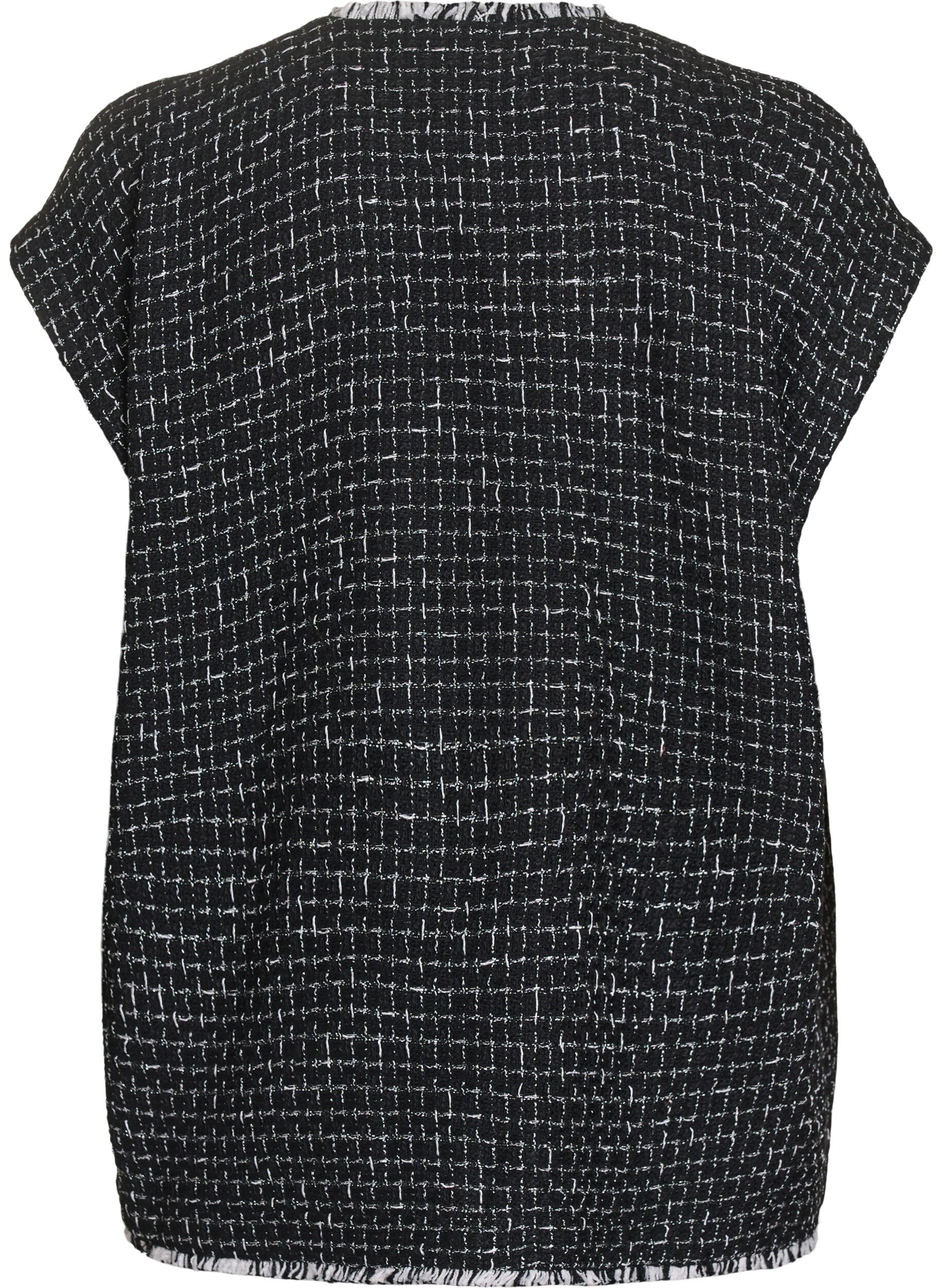 ZizziRutete vest med dekorative knapper, Svart, Packshot image number 1