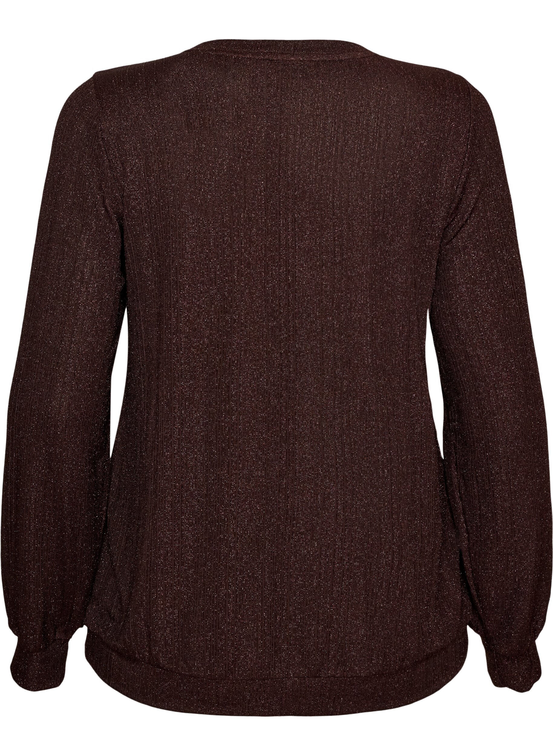ZizziBluse med vertikal struktur og glittertr&aring;d, Brun, Packshot image number 1
