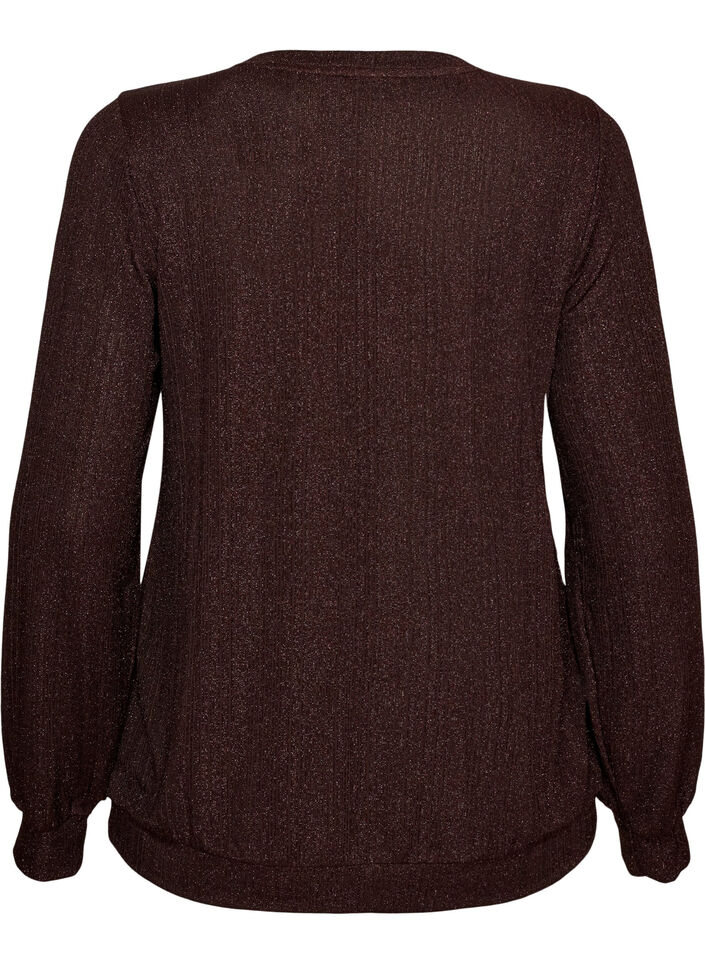 Bluse med vertikal struktur og glittertr&aring;d, Brun, Packshot image number 1
