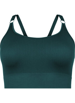 Sømløs sports-BH i ribbet materiale, Pine Grove, Packshot image number 0