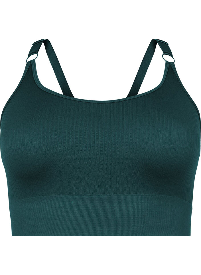 Sømløs sports-BH i ribbet materiale, Pine Grove, Packshot image number 0