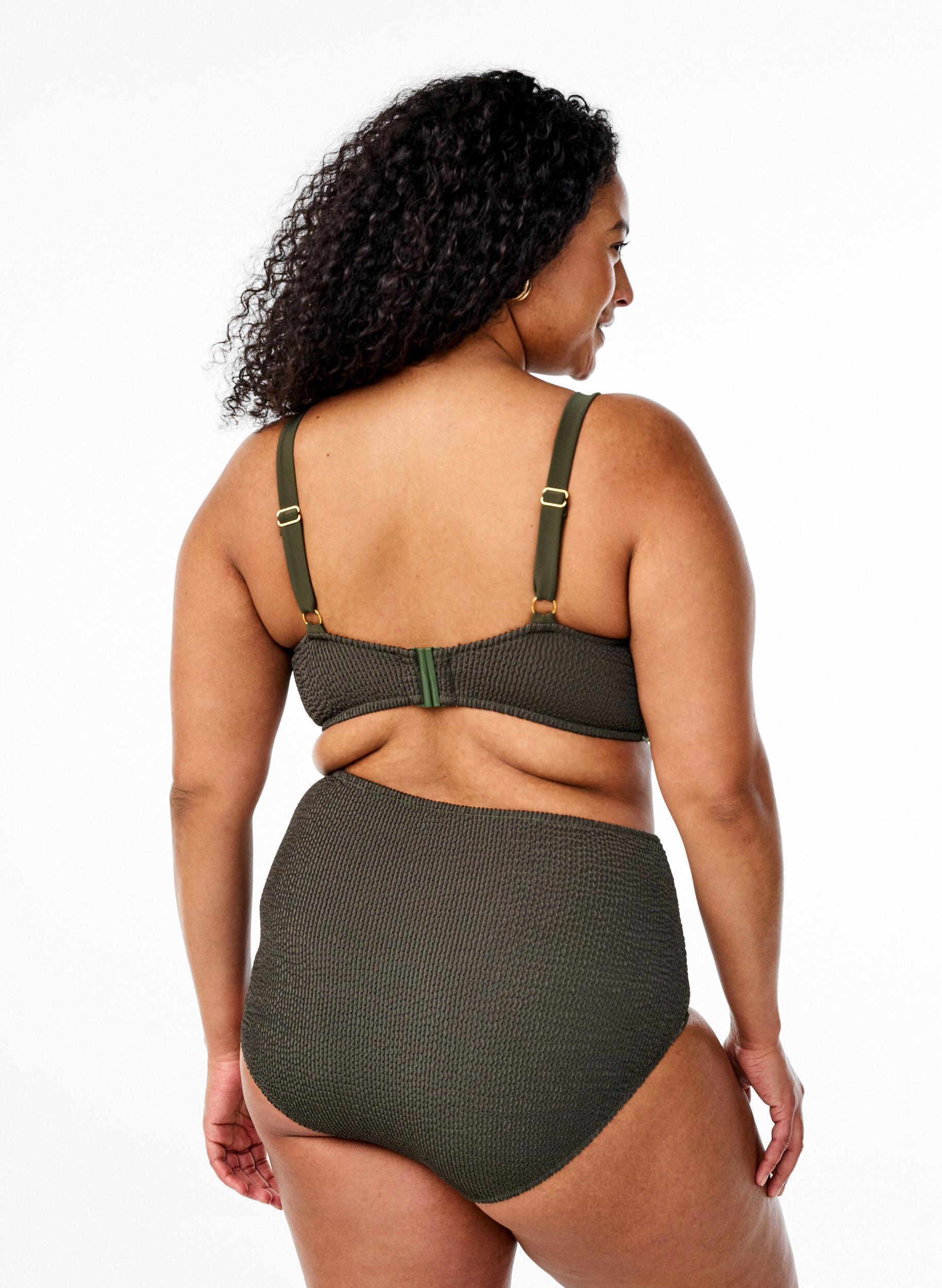 Zizzi Bikiniunderdel med tekstur og h&oslash;y midje, Gr&oslash;nn, Model image number 1