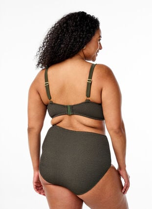 Zizzi Bikiniunderdel med tekstur og høy midje, Grønn, Model image number 1