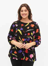 Viskose bluse med trykk og 3/4-ermer, Faded Tulip AOP, Model