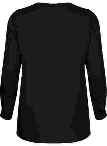 Langermet skjorte med V-hals, Black, Packshot image number 1