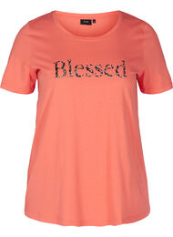T-skjorte med print, Living Coral BLESSED