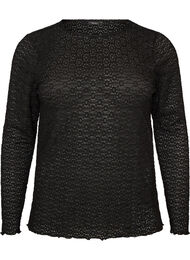 Bluse med hullm&oslash;nster og lange ermer, Svart