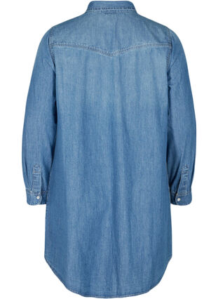 Lang denimskjorte i bomull, Blue denim, Packshot image number 1