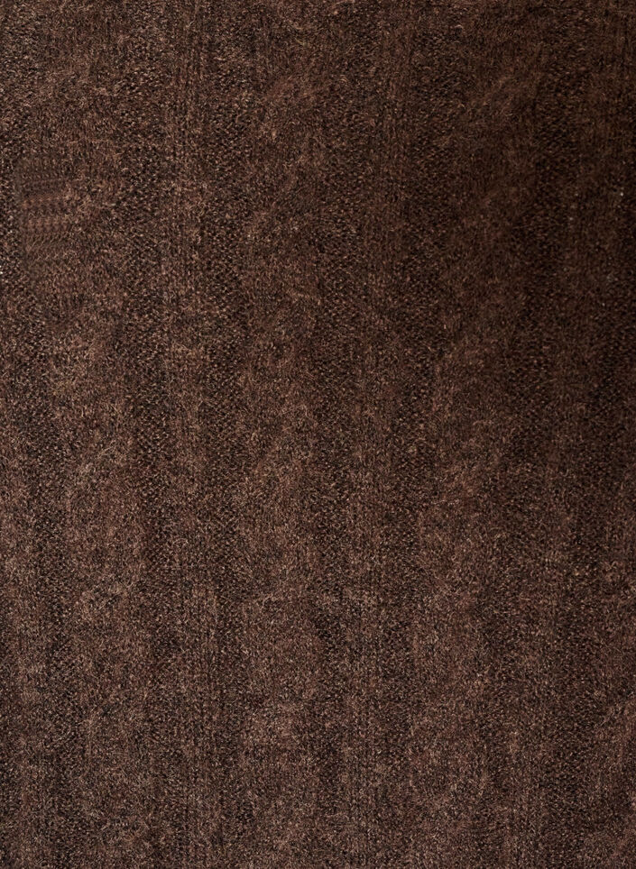 Strikket bluse med flettestrikk og V-hals, Brun, Packshot image number 2