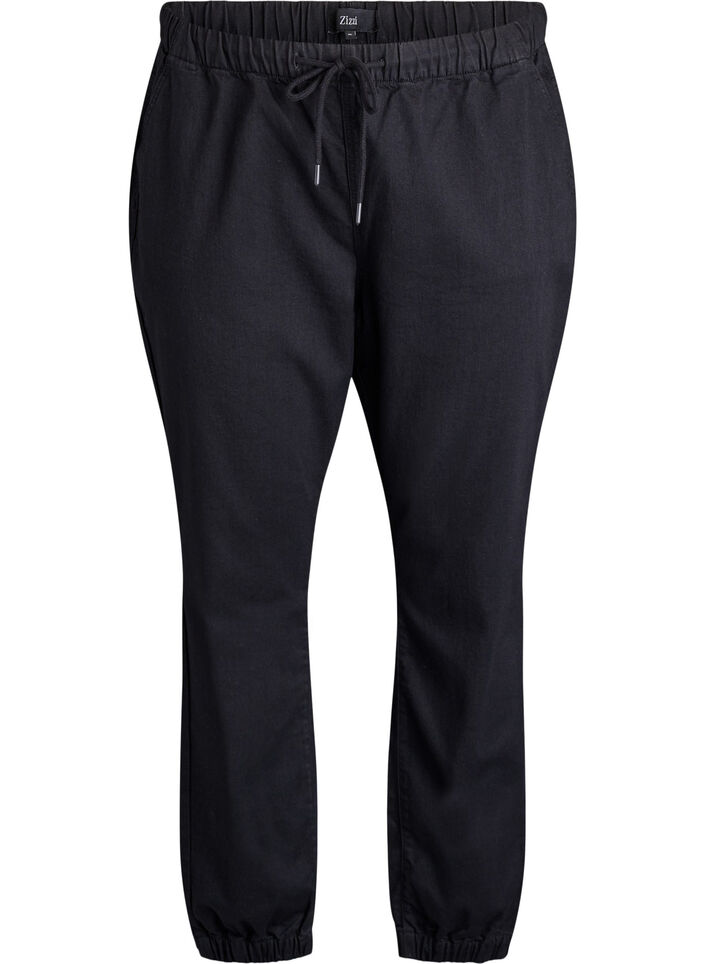 Joggebukse i denim med lommer, Svart, Packshot image number 0