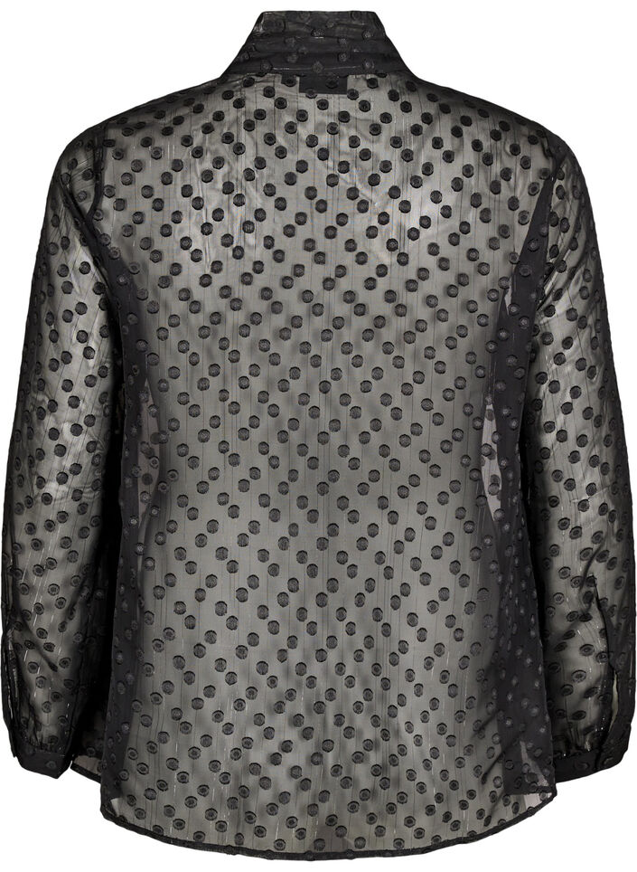 Chiffonbluse med prikket tekstur, Black, Packshot image number 1