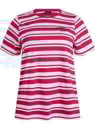 Bomulls T-skjorte med striper, Rosa