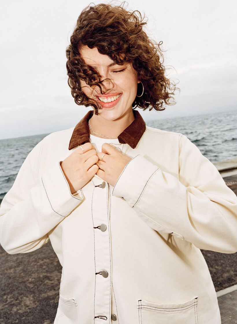 Farget denimjakke med kontrastkrage, Vanilje, Image image number 0