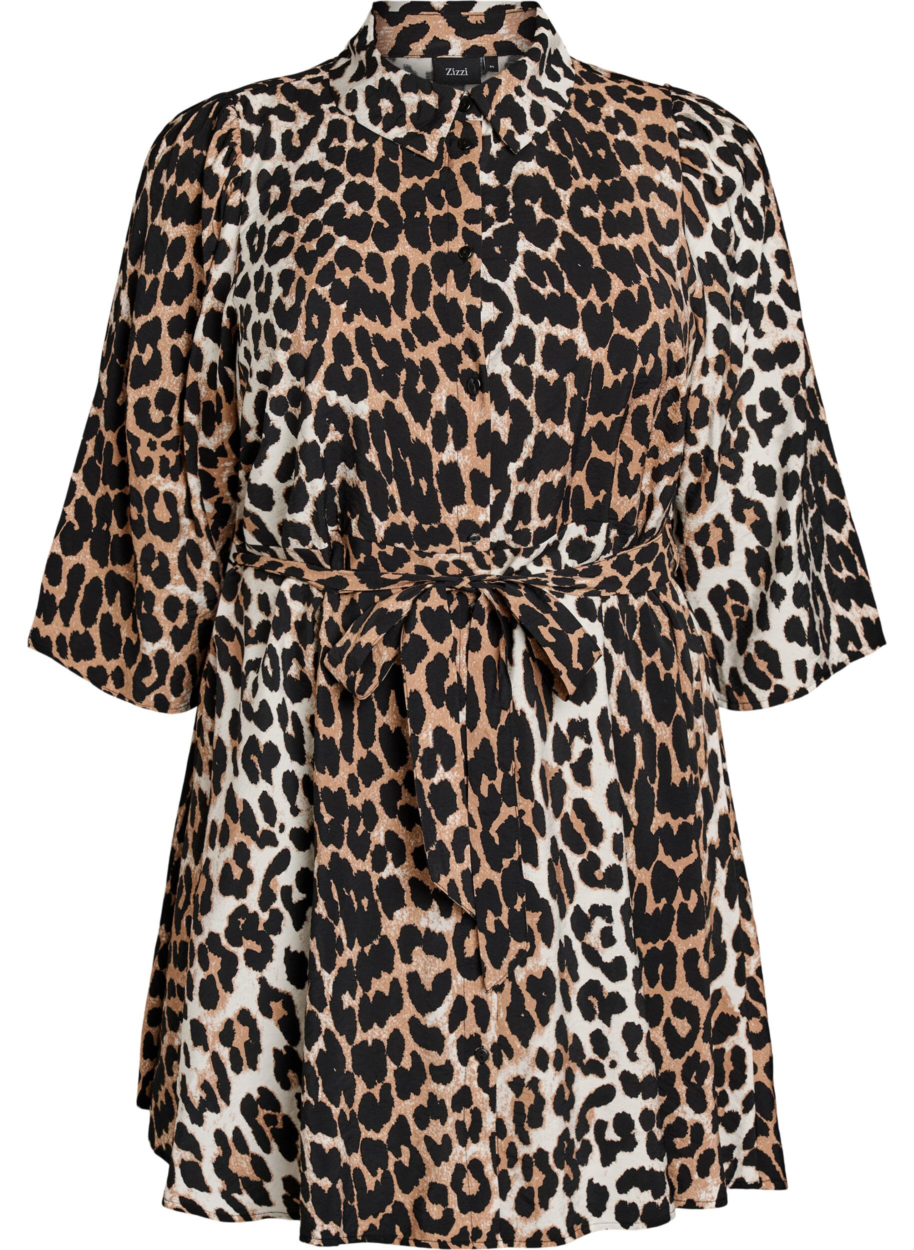 M&oslash;nstrete tunika med knytebelte og 3/4 ermer