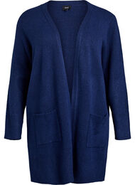 Ribbestrikket cardigan med lommer, Peacoat Black Mel.