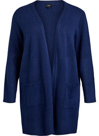 Ribbestrikket cardigan med lommer, Blå Ribbestrikket cardigan med lommer