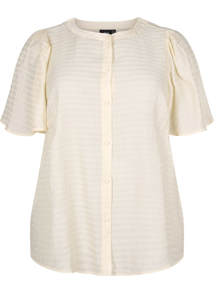 Strukturmønstret skjortebluse i lyocell, Antique White, Packshot image number 0