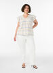 Ermel&oslash;s bluse med volanger og m&oslash;nstrede striper, Vanilje, Model image number 1