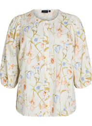 Bluse i lin og viskose med 3/4-ermer, Vanilje