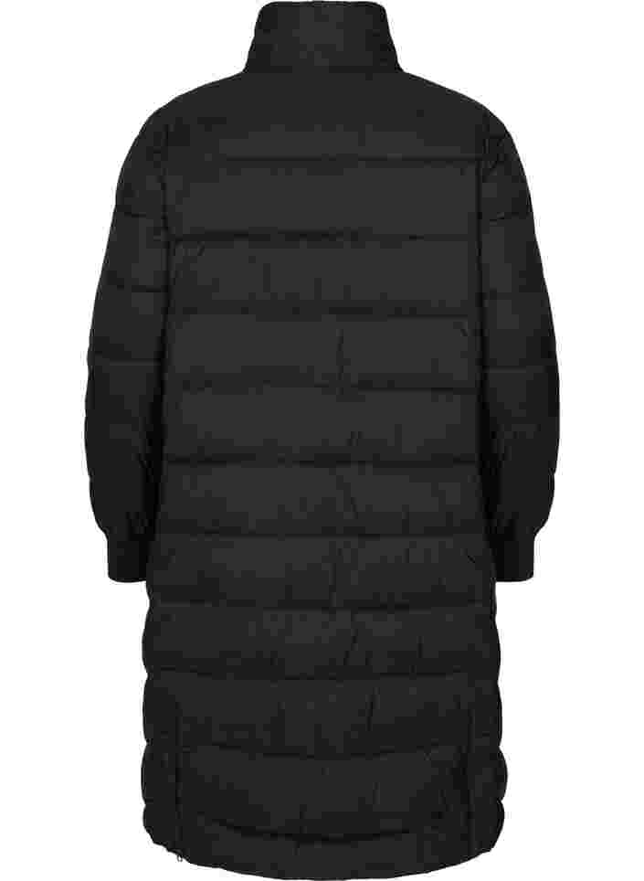 Lang quiltet vinterjakke med lommer, Black, Packshot image number 1