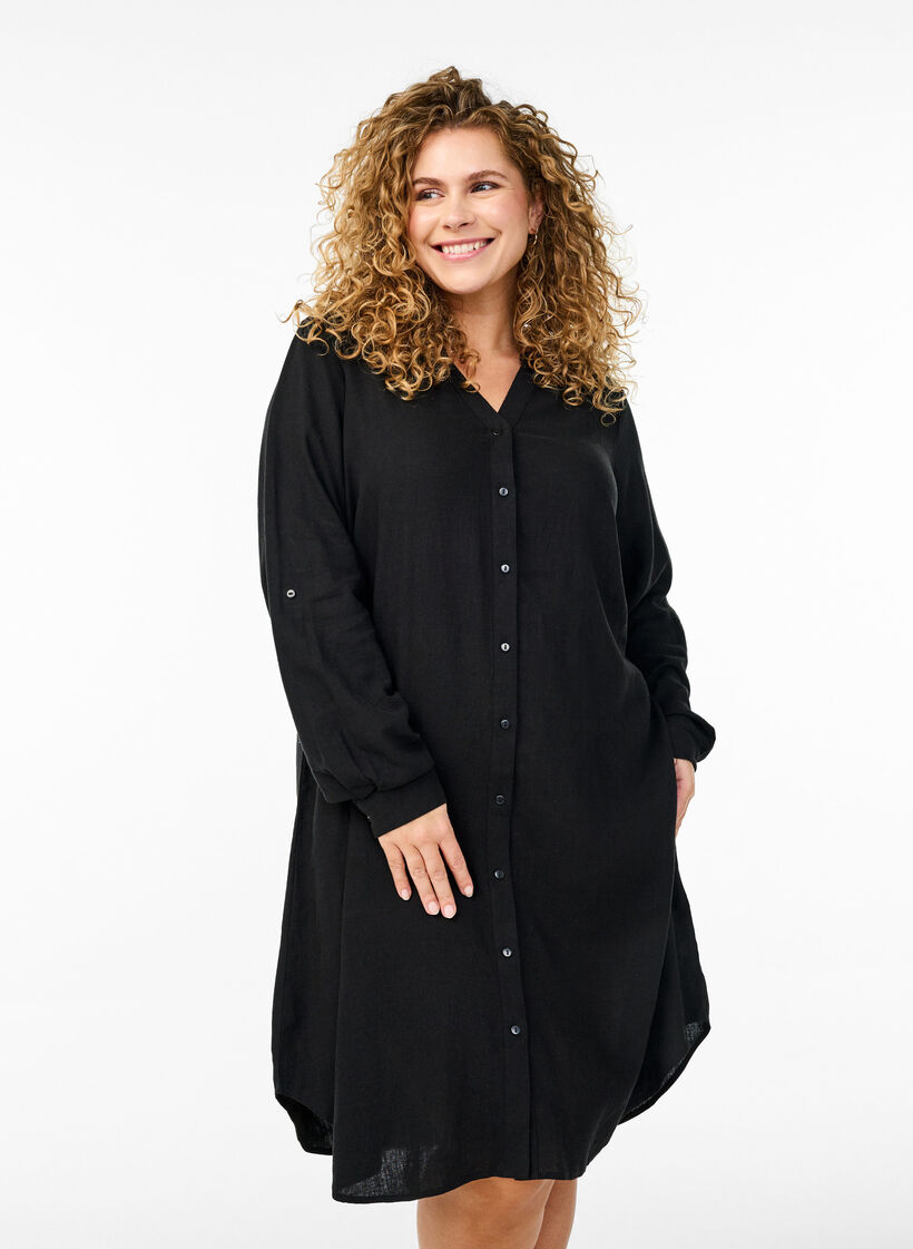 Lang skjorte i lin og viskose, Svart, Model image number 0