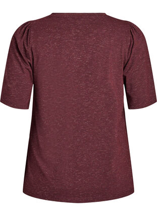 Zizzi T-skjorte med glitter og korte puffermet, Mørk Bordeaux, Packshot image number 1