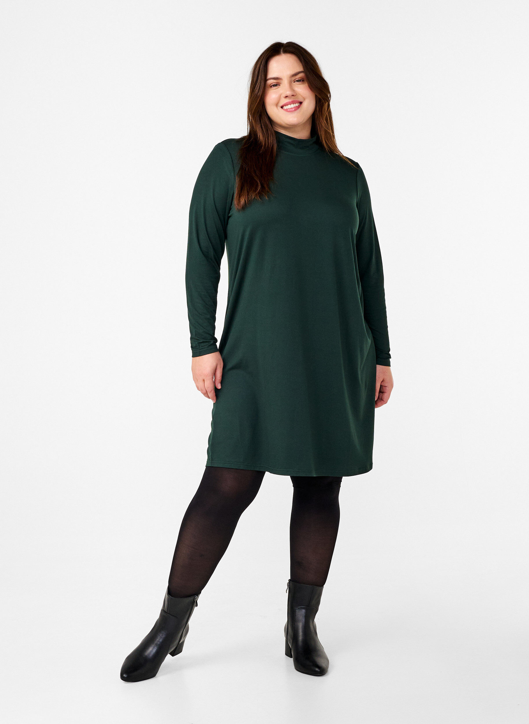 Zizzi FLASH - Kjole med lange ermer og turtleneck, Gr&oslash;nn, Model image number 1