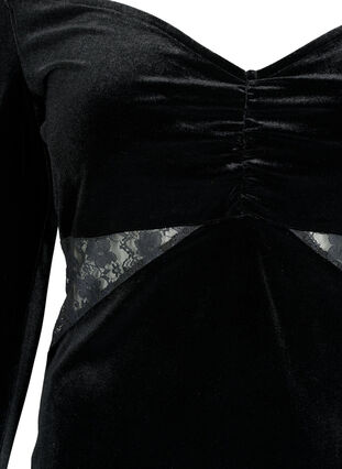 Kort kjole i velour med blonder, Black, Packshot image number 2