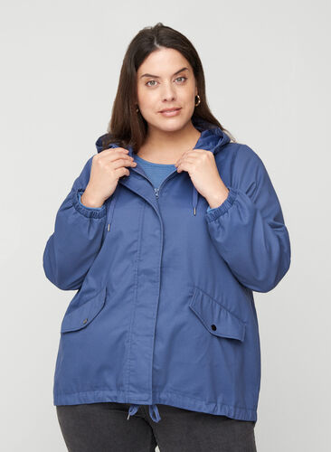 Kort jakke med hette og lommer, Blue Indigo, Model image number 0