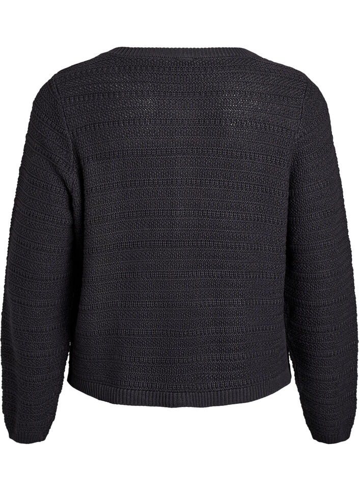 Cardigan med strukturstrikk og dekorative knapper, Svart, Packshot image number 1