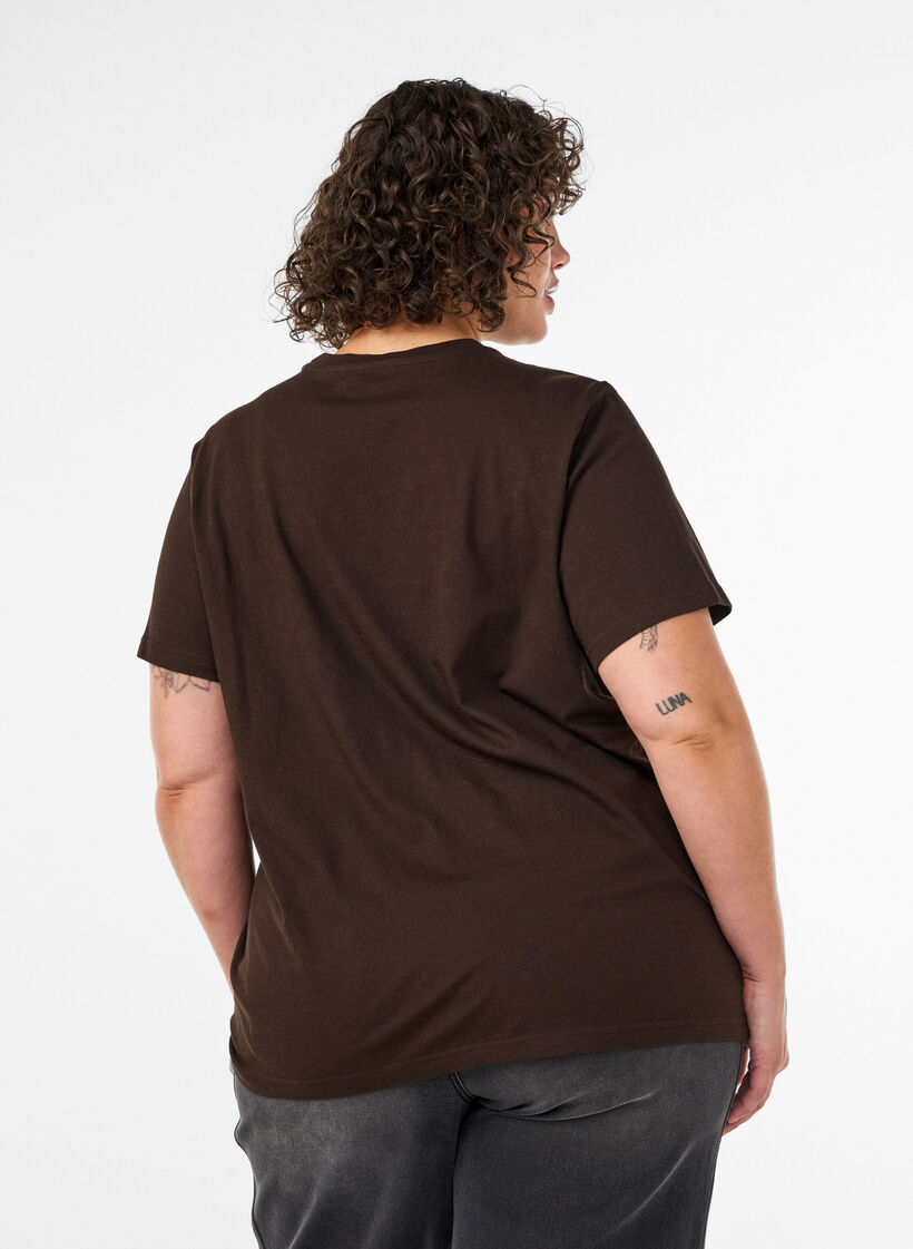 T-skjorte i &oslash;kologisk bomull med fronttrykk, Brun, Model image number 2