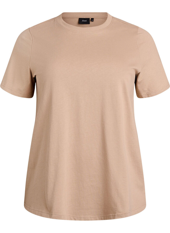 Basic T-skjorte i bomull med rund hals, Beige, Packshot image number 0
