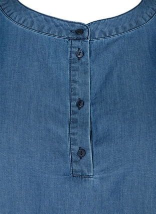 Bluse med lange puffermer og knapper, Blue denim, Packshot image number 2