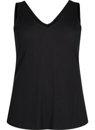 Basic top i ribbet materiale med V-utskjæring, Black