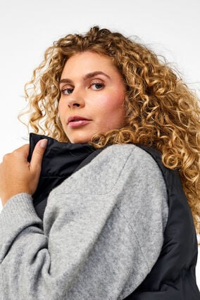 Zizzi Lang vest med lommer og toveis glidelås, Black, Model image number 4