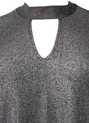 Langermet bluse med glitter, rund hals og V-detalj, Black Silver, Packshot image number 2