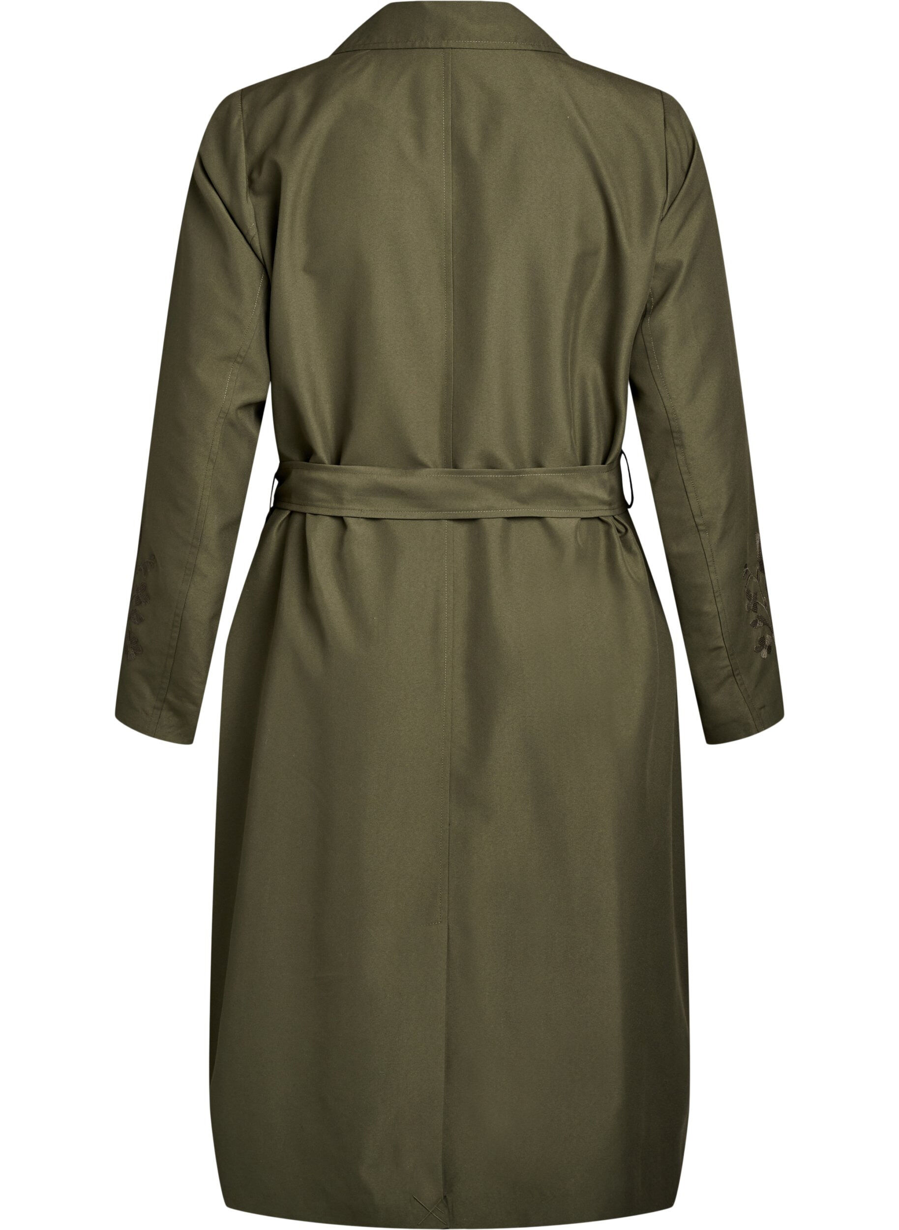 Zizzi Lang trenchcoat med broderi, Gr&oslash;nn, Packshot image number 1