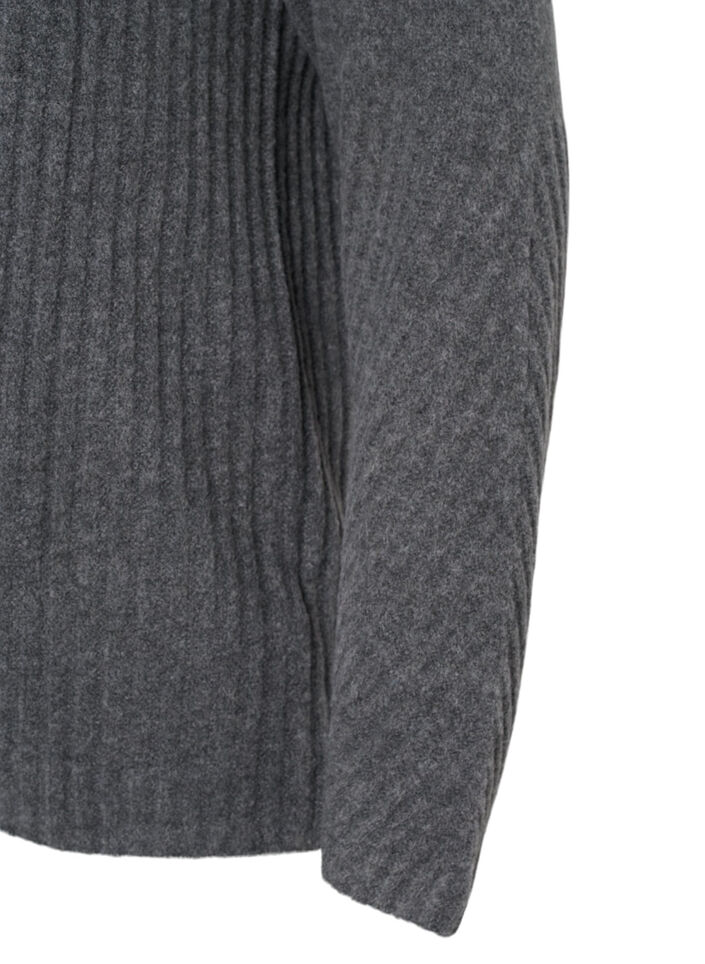 Genser med turtleneck og ribbestrikket struktur	, Dark Grey Melange, Packshot image number 2