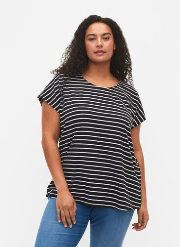 T-skjorte i bomull med striper, Black W. Stripe, Model image number 0